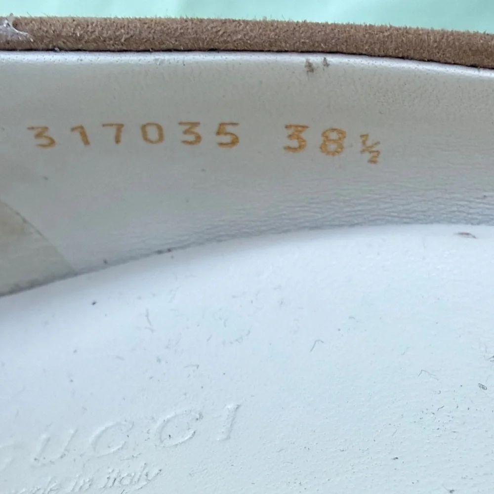 Classic Gucci Tan Suede Pointed-Toe Pumps with Exclusive Gold Decor Box Included - Picture 14 of 15